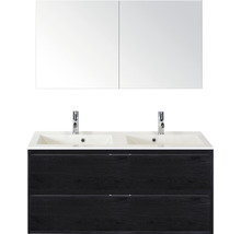 Badmöbel-Set Sanox Porto Mineralguss 75x120x50 cm Doppel-Mineralgusswaschbecken black oak mit Spiegelschrank