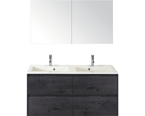 Badmöbel-Set Sanox Porto Mineralguss 75x120x50 cm Doppel-Mineralgusswaschbecken 4 Schubladen black oak mit Spiegelschrank Badmöbel-Set Sanox Porto Mineralguss 75x120x50 cm Doppel-Mineralgusswaschbecken 4 Schubladen black oak mit Spiegelschrank