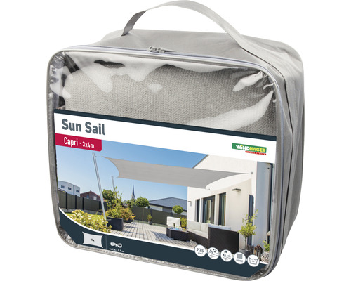 Verpackte Windhager Capri Sonnensegel mit den Maßen 3x4 Meter