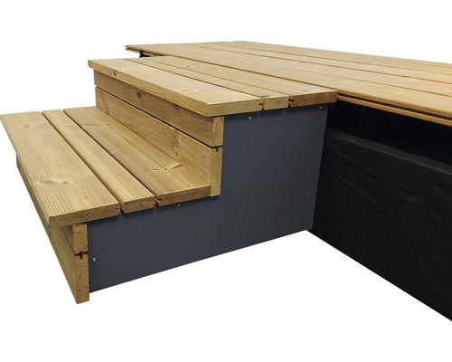 Seitenverblendung für Systemtreppe für Dielen, 2-stufig Kunststoff Grau Holzterrasse mit Holzstufen