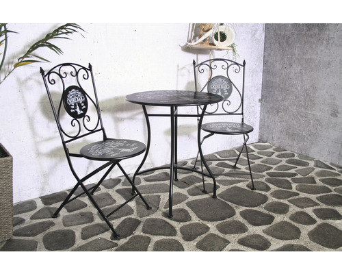 Bistrotisch mit zwei Stühlen aus Metall für den Garten oder die Terrasse