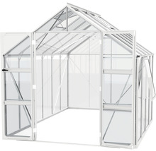 Gewächshaus mit geöffneten Türen und Fenster für den Garten