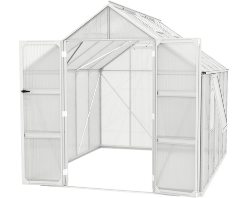 Gewächshaus mit geöffneten Türen und Fenster zur Pflanzenzucht