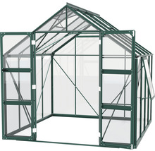 Gewächshaus mit geöffneten Türen und Fenster
