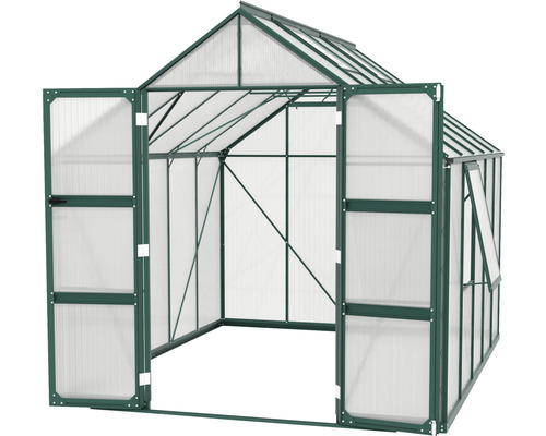 Gewächshaus mit geöffneten Türen und Fenster