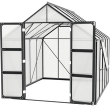 Gewächshaus mit geöffneten Türen und Fenster