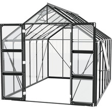 Gewächshaus mit geöffneten Türen für den Garten