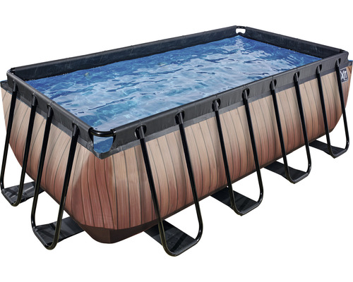 Rechteckiger Pool mit Holzverkleidung und Stahlrahmen