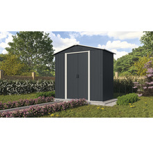 Gartenschuppen aus Metall mit Doppeltür im Garten