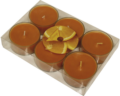 6er-Set Duftteelicht Maxi PET 12x3 cm orange