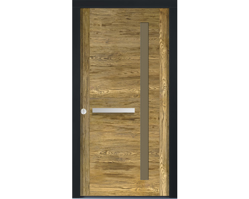 Haustür mit Holzstruktur und Glaseinsatz