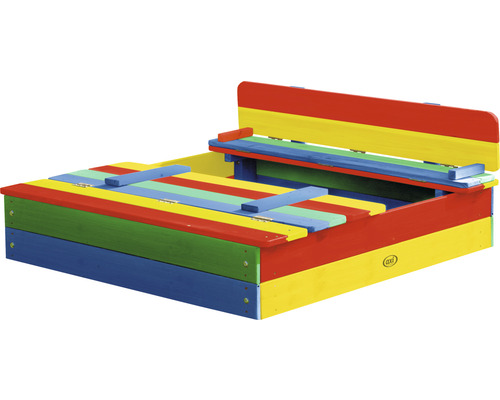 Sandkasten aus Holz mit Sitzbank und Deckel