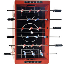 Tischfußballspiel mit roten Spielern und schwarzen Griffen