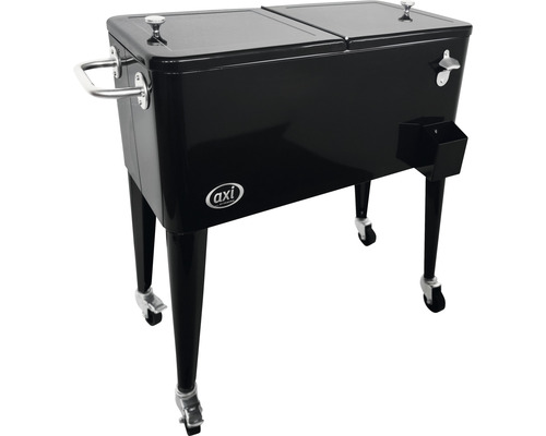 Schwarze Kühlbox mit Flaschenöffner und Rollen