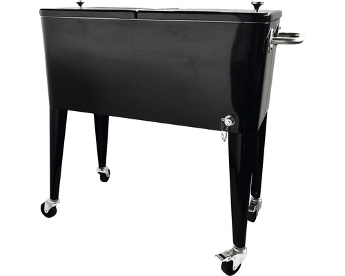Schwarze Kühlbox mit Beinen und Rädern