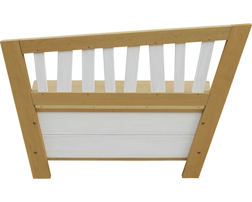 Holzbank mit Rückenlehne und Stauraum