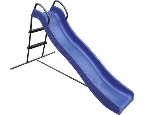 Blaue Kinderrutsche mit Leiter und Metallrahmen