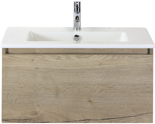 Waschbeckenunterschrank Sanox Frozen 42x81x46 cm mit Keramikwaschbecken eiche natur Waschtischkombination mit Holzdekor und Waschbecken