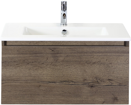 Waschbeckenunterschrank Sanox Frozen 42x81x46 cm mit Keramikwaschbecken tabacco Waschtischunterschrank mit Waschbecken und Armatur