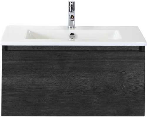 Waschbeckenunterschrank Sanox Frozen 42x81x46 cm mit Keramikwaschbecken black oak Waschtisch mit Unterschrank und Armatur