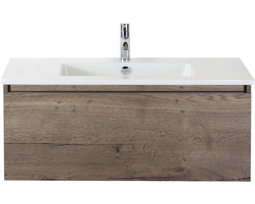 Waschbeckenunterschrank Sanox Frozen 42x101x46 cm mit Keramikwaschbecken tabacco Waschtischunterschrank mit Waschbecken und Armatur