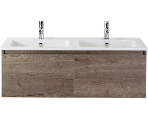 Waschbeckenunterschrank Sanox Frozen 42x121x46 cm mit Doppel-Keramikwaschbecken tabacco Waschbeckenunterschrank Sanox Frozen 42x121x46 cm mit Doppel-Keramikwaschbecken tabacco
