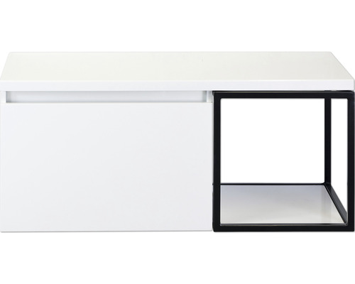 Waschbeckenunterschrank Sanox Frozen 43,6x100,2x45 cm mit Waschtischplatte und Metallgestell weiß hochglanz/schwarz