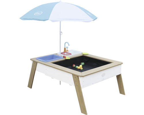 Sand- und Wasserspieltisch mit Sonnenschirm und Zubehör