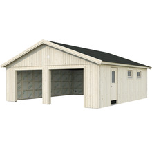Doppelgarage aus Holz mit Tür und Fenstern