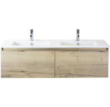 Waschbeckenunterschrank Sanox Frozen 42x141x46 cm mit Doppel-Keramikwaschbecken eiche natur