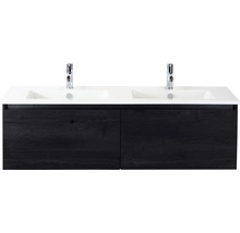 Waschbeckenunterschrank Sanox Frozen 42x141x46 cm mit Doppel-Keramikwaschbecken black oak
