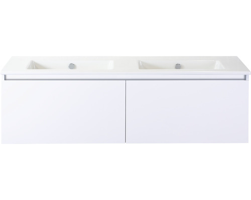 Waschbeckenunterschrank Sanox Frozen 42x141x46 cm mit Doppel-Keramikwaschbecken ohne Hahnloch weiß hochglanz Waschbeckenunterschrank Sanox Frozen 42x141x46 cm mit Doppel-Keramikwaschbecken ohne Hahnloch weiß hochglanz
