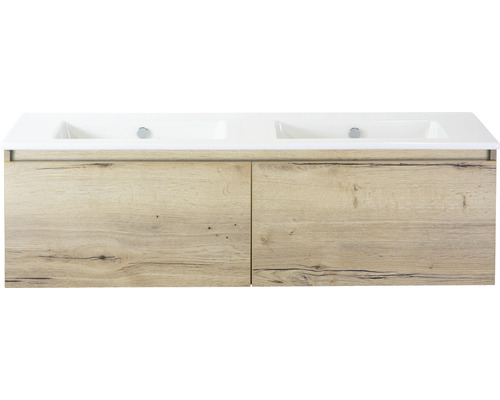 Waschbeckenunterschrank Sanox Frozen 42x141x46 cm mit Doppel-Keramikwaschbecken ohne Hahnloch eiche natur Waschbeckenunterschrank Sanox Frozen 42x141x46 cm mit Doppel-Keramikwaschbecken ohne Hahnloch eiche natur