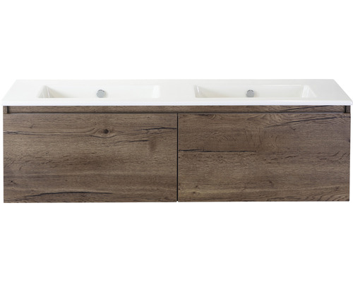 Waschbeckenunterschrank Sanox Frozen 42x141x46 cm mit Doppel-Keramikwaschbecken ohne Hahnloch tabacco Waschbeckenunterschrank Sanox Frozen 42x141x46 cm mit Doppel-Keramikwaschbecken ohne Hahnloch tabacco