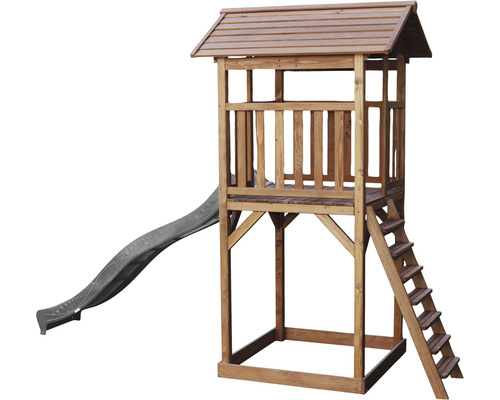 Spielturm aus Holz mit Rutsche und Leiter für den Garten