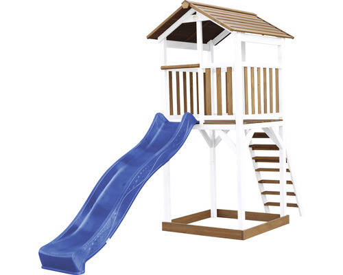 Spielturm axi Beach Tower blaue Rutsche Holz braun weiß Blau Spielturm mit Rutsche und Leiter für den Garten