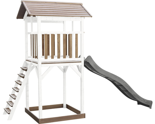 Spielturm aus Holz mit Rutsche und Leiter