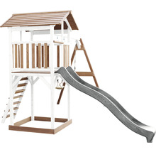 Spielturm mit Rutsche und Schaukel aus Holz