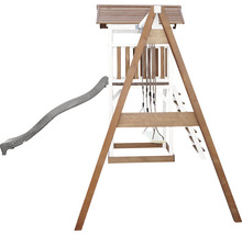 Spielturm mit Rutsche und Schaukel aus Holz für den Garten