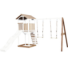 Spielturm mit Rutsche und Schaukel aus Holz