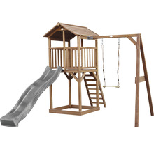 Spielturm aus Holz mit Rutsche und Schaukel für den Garten