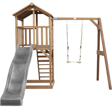 Spielturm mit Rutsche und Schaukel aus Holz