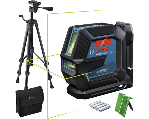 Bosch GLL 2-15 G Professional Kreuzlinienlaser mit Stativ, Tasche, Batterien und Zieltafel