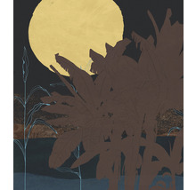 Illustration mit Bananenstauden vor einem großen Mond