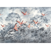 Tapete mit Flamingos und Baumlandschaft