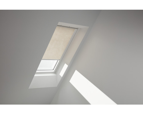 VELUX Sichtschutzrollo sandbeige gepunktet manuell Rahmen weiß RFL C02 4171SWL