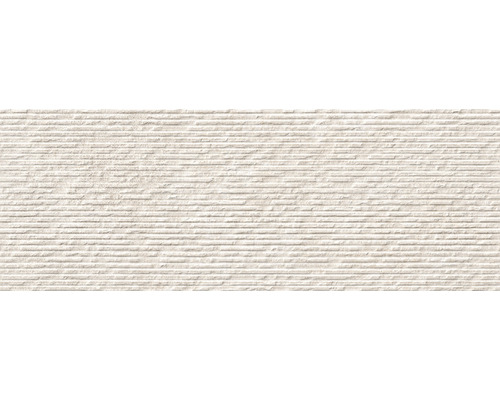 Steingut Dekorfliese Grunge Stripes 32x90 cm beige matt rektifiziert Dekorative Wandfliese mit horizontalem Rillenmuster.
