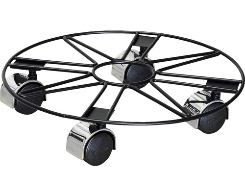 Pflanzenroller WagnerSystem Ø 30 cm H 6,5 cm Metall für den Innenbereich schwarz Rolluntersetzer für Pflanzgefäße mit drei Rollen