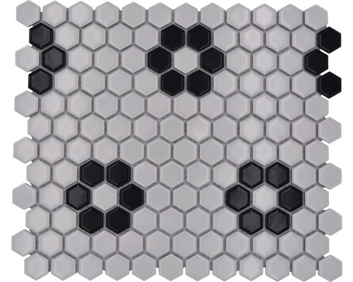 Keramikmosaik Hexagon HX035 26,0x30,0 cm weiß schwarz