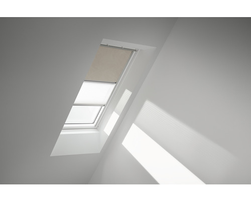 VELUX Vorteils-Set Verdunkelungsrollo sandbeige gepunktet und Faltstore Plissee weiß manuell Rahmen weiß DFD C02 4579SWL